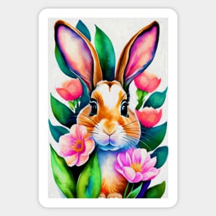 Spring Bunny and Flowers Painting Sticker